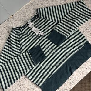 NWT PINK Women’s Thermal Long Sleeve Pajama Shirt Top Green Stripe New Medium